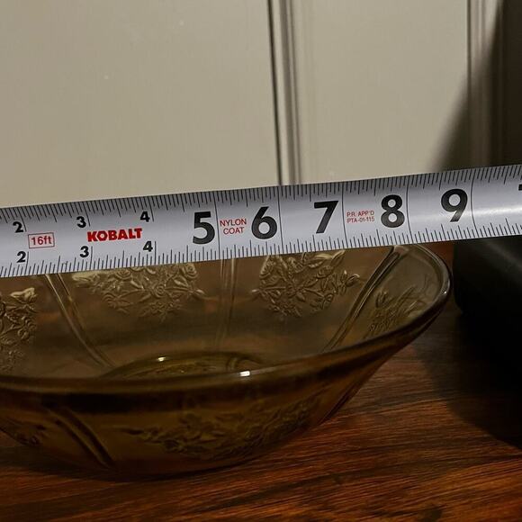 1930’s Federal Sharon Cabbage Rose Depression Glass Bowl Amber Yellow Vintage - Picture 4 of 7